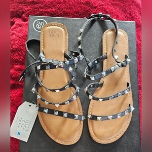 Time and Tru Black Studded Sandals